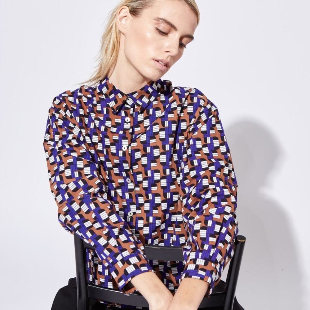 Mapoesie Paris Rosalie Tempo Shirt Brown Purple Geometric Cotton Artsy size TU